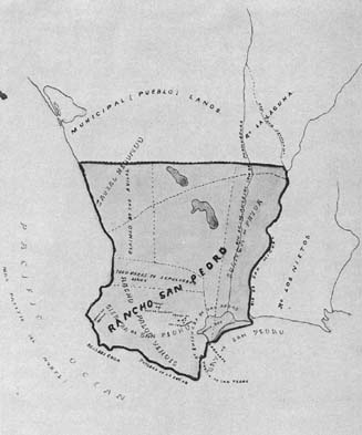 Map showing the original area of Rancho San Pedro, 1891