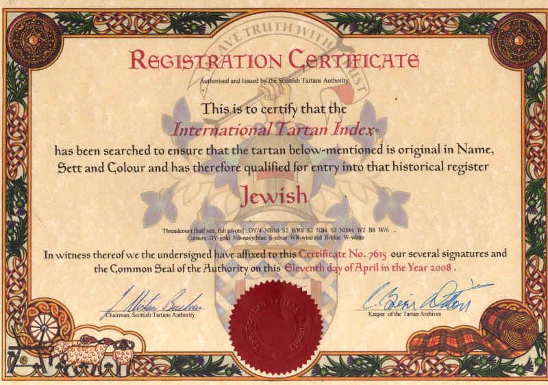 The Registration Certificate from the International Tartan Index.